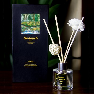 Go-touch 45ml scent fragrance perfume air freshener liquid aroma reed diffuser with sticks glass bottle